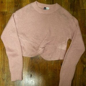 pink cropped knotted sweater
